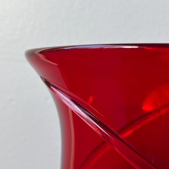 Murano Hand Blown Vase Ruby Red with Clear Swirls 9" Tall - Picture 6 of 16